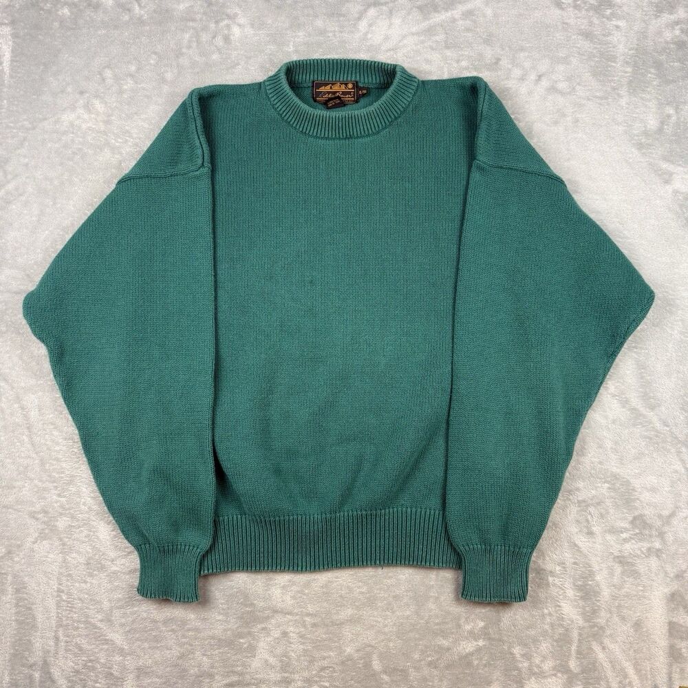 Vintage 90s Eddie Bauer Crewneck Sweater Men’s XL Green Teal Cotton USA Outdoor